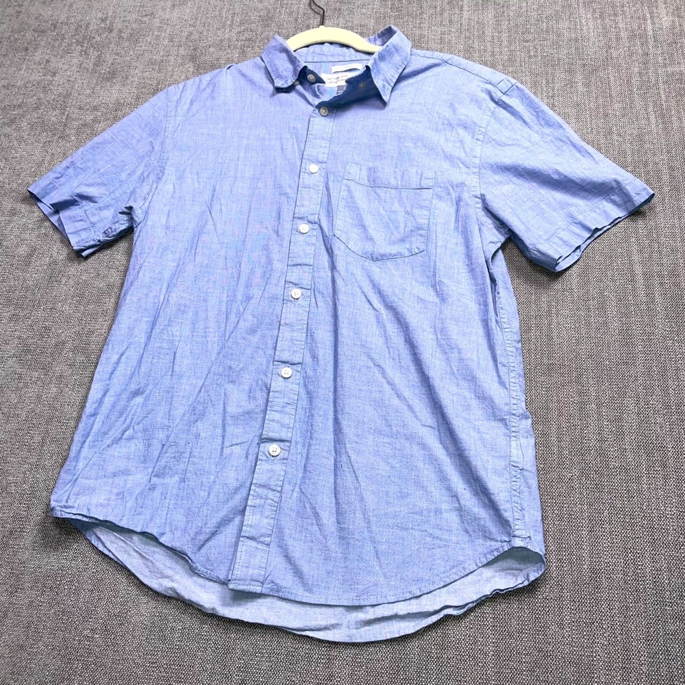 Old Navy Classic Shirt Mens Large Blue Slim Fit Short Sleeve Button Down Casual